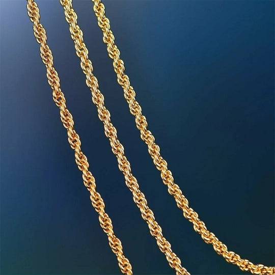 Solid 10K Yellow Gold 2.5mm Rope Chain Necklace