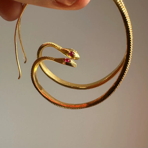 Snake Hoops | Pink Zircon Eyes Earrings