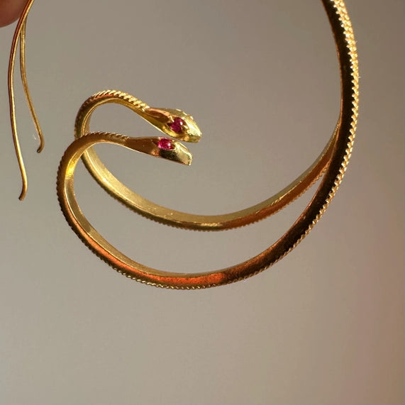 Snake Hoops | Pink Zircon Eyes Earrings