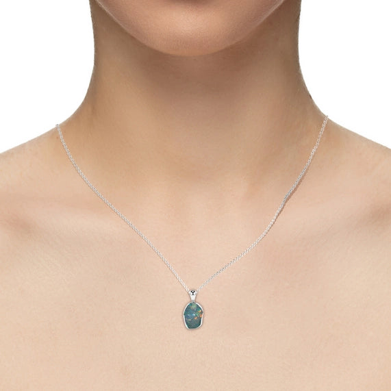 Natural Raw Ethiopian Opal Pendant Necklace in 925 Silver