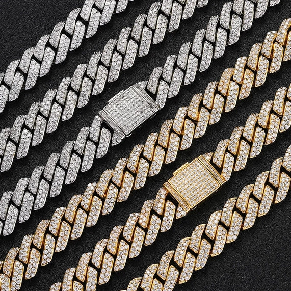 Premium 15mm 18k Gold Diamond Prong Cuban Link Chain
