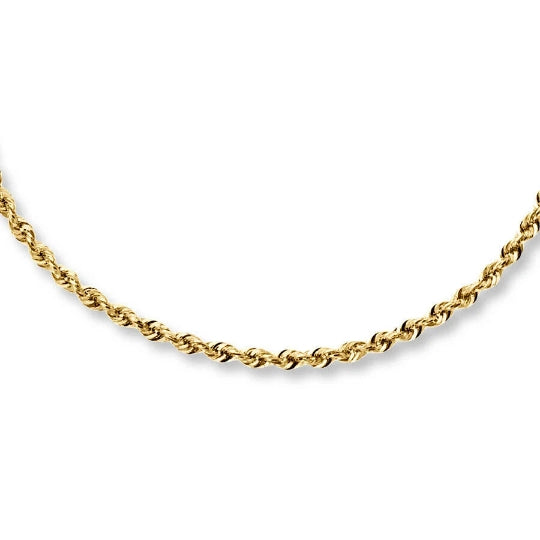 Solid 10K Yellow Gold 2.5mm Rope Chain Necklace