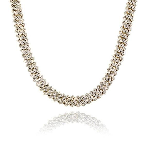 Premium 15mm 18k Gold Diamond Prong Cuban Link Chain