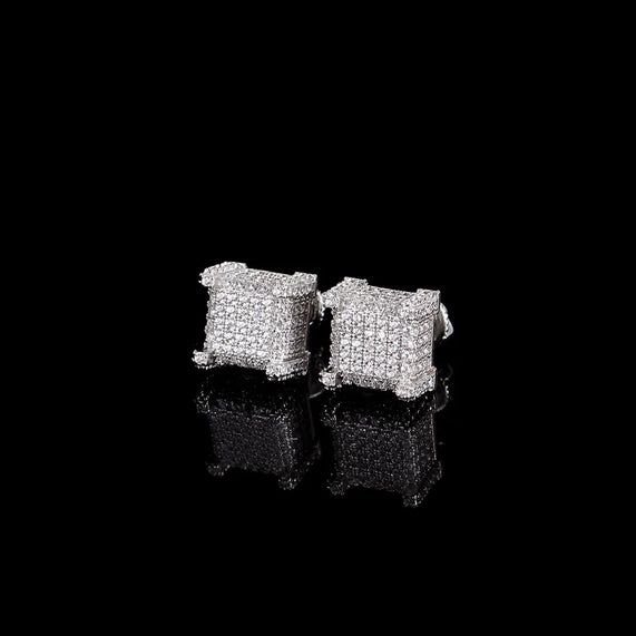 18K Gold Diamond Square Earrings