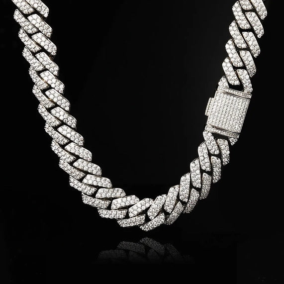 Premium 15mm 18k Gold Diamond Prong Cuban Link Chain